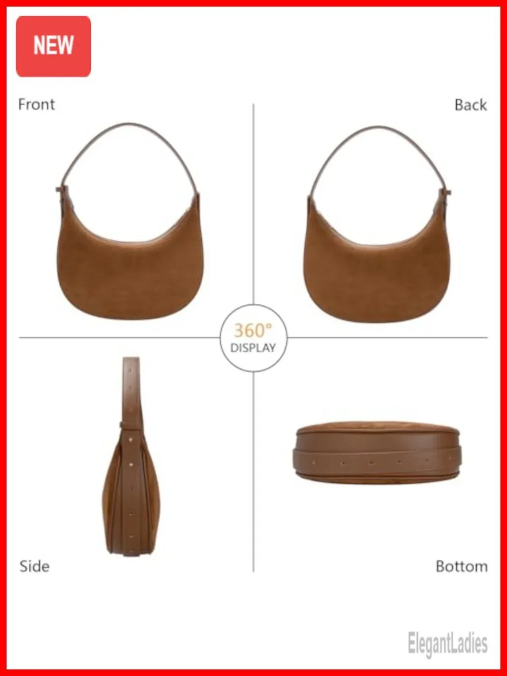 Suede Faux Leather Crescent Hobo Crossbody Bag with Adjustable Strap